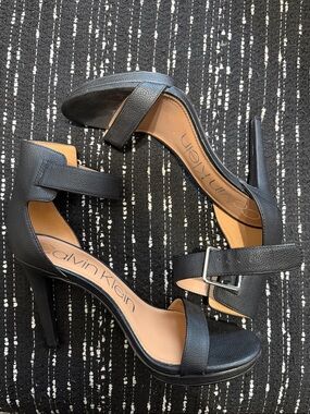 Calvin Klein Black Leather Platform High Heel Sandals